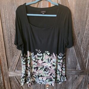 J.Jill Shirt XL Petite Black Floral Print Pullover Wearever Collection Tunic